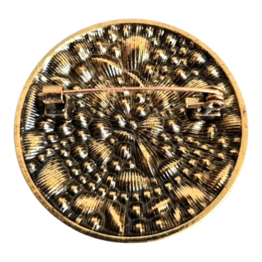 Smiley Face Brooch Pin Gold Yellow Black Crystal Rhinestone Playful Happy Funny - Picture 4 of 4